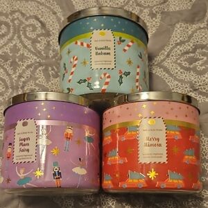 Bath & Body Works Holiday Candle Set - Blue, Purple, Red